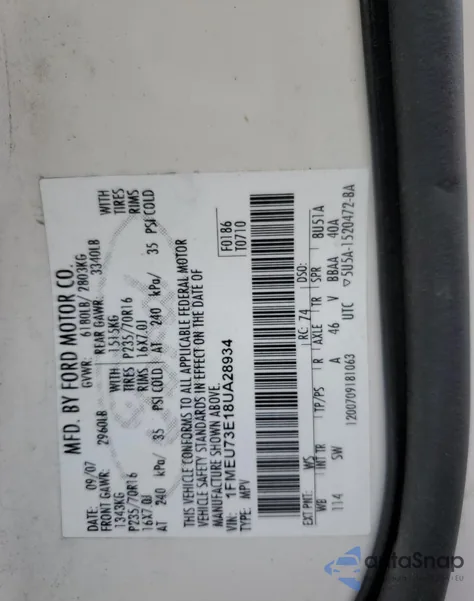 2008 Ford Explorer Xlt from USA, damaged, VIN 1FMEU73E18UA28934